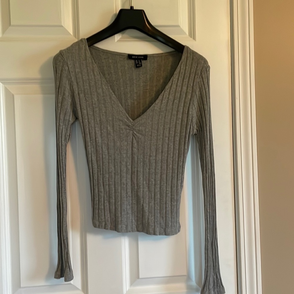 Gray deep v top